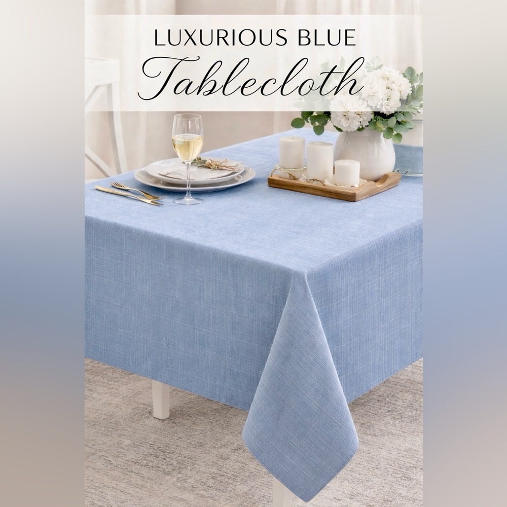 Living Quarters Blue Textured Tablecloth - Soil Release - Easy Care 60”x84”